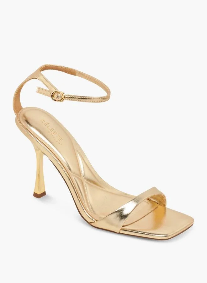 Celeste GOLD Women Stiletto Heel Ankle Strap Sandals Ramadan Collections for Women | Best Price UAE