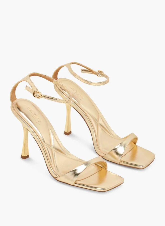 Celeste GOLD Women Stiletto Heel Ankle Strap Sandals Ramadan Collections for Women | Best Price UAE