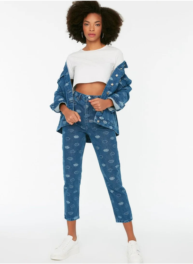 trendyol High Waist Printed Ankle Jeans