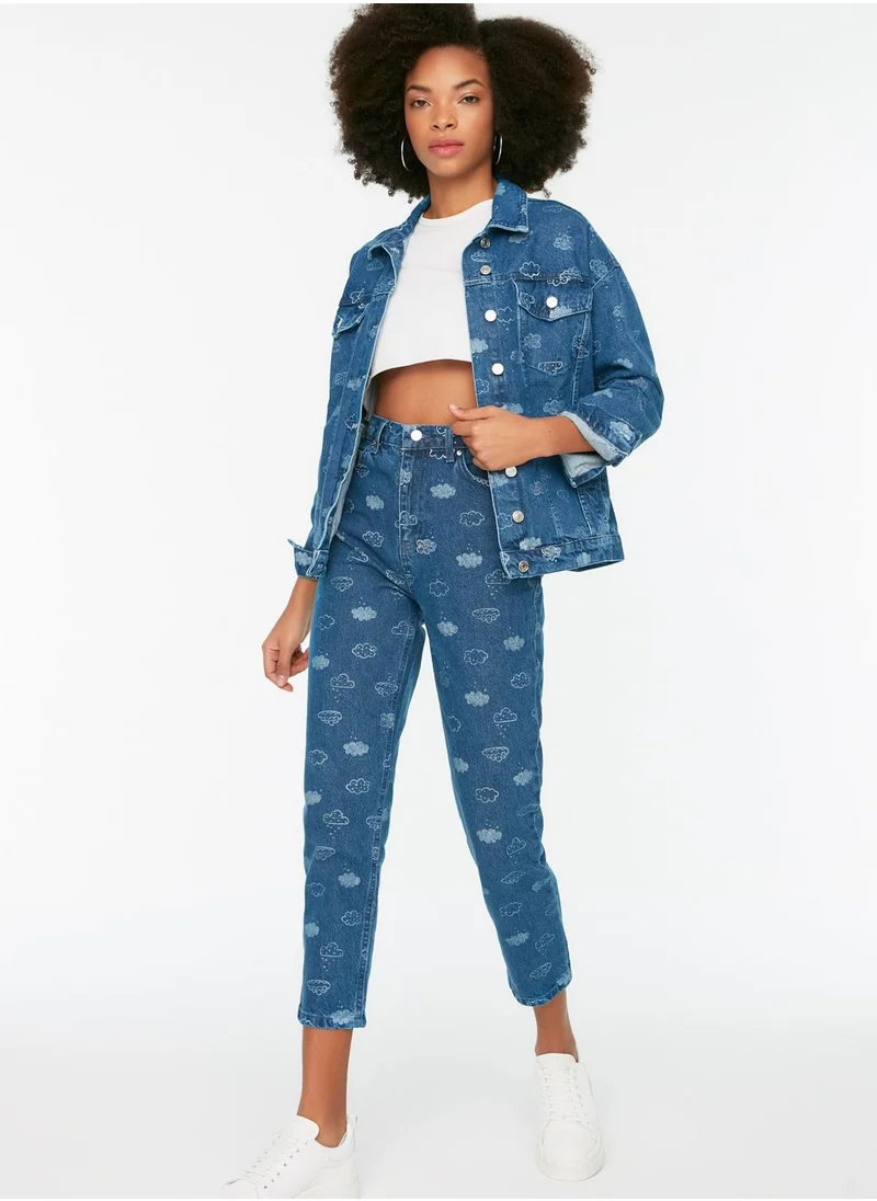 trendyol High Waist Printed Ankle Jeans