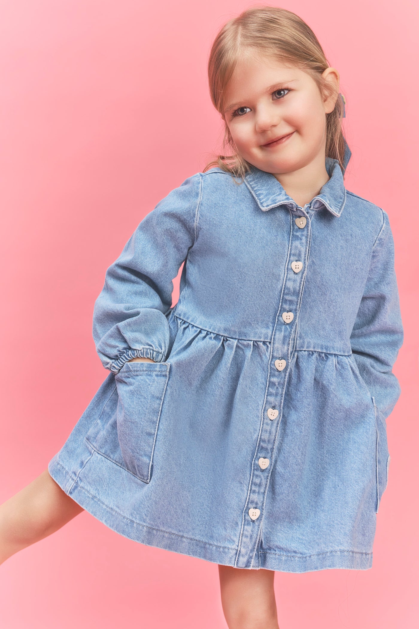 Blue BabyGirl Baby Girl Long Sleeve Denim Dress Casual