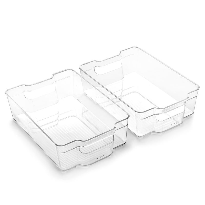 BINO BINO  Stackable Storage Bins Large  2 Pack  THE STACKER COLLECTION  Clear Plastic Storage Bins  BuiltIn Handles  BPAFree  Containers for Organizing Kitchen Pantry  MultiUse Organizer Bins
