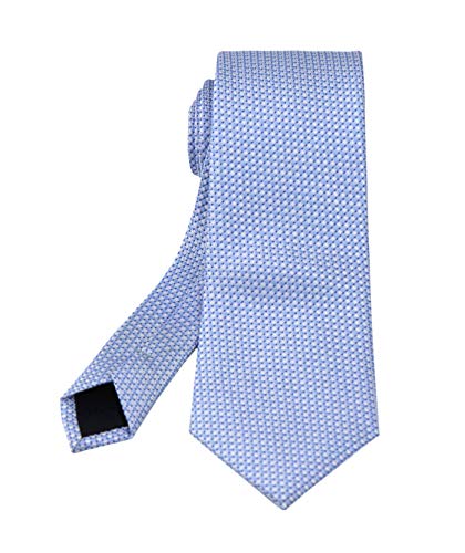 Elfeves Light Blue White Silk Tie Mini Check Design Necktie Valentines Gifts for Men Guy Boys - Image 3