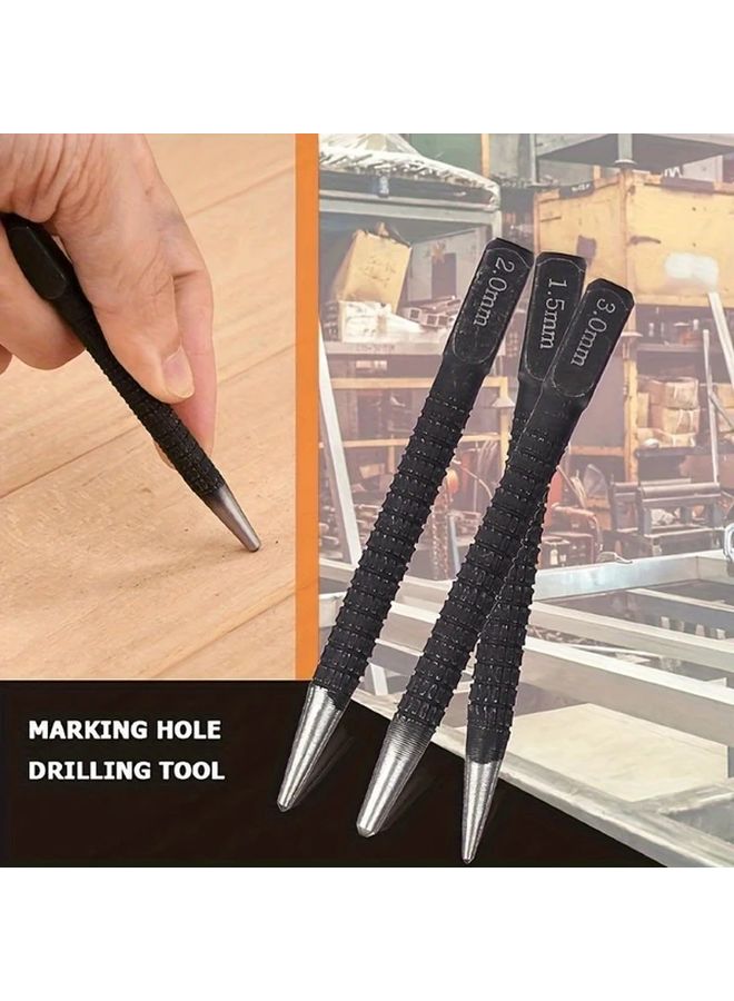 3pcs High Carbon Steel Center Punch Set Anti Skid Metal Wood Marking Drilling Tool - Image 5