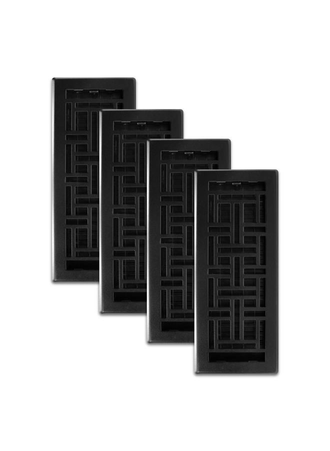 Decor Grates (4-Pack) AJH412-BLK Oriental Floor Register, 4x12 Inches, Textured Black Finish - Image 1