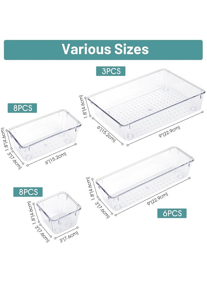 25 جهاز تنظيم جرارات بلاستيكية شفافة مجموعة، حمام متعدد الاستعمالات رباعي الأحجام وأواني تنظيم جرارات فانيتي، وصناديق تخزين للمكياسات، وغرفة النوم، وأدوات المطبخ والأدوات المكتبية - Image 3