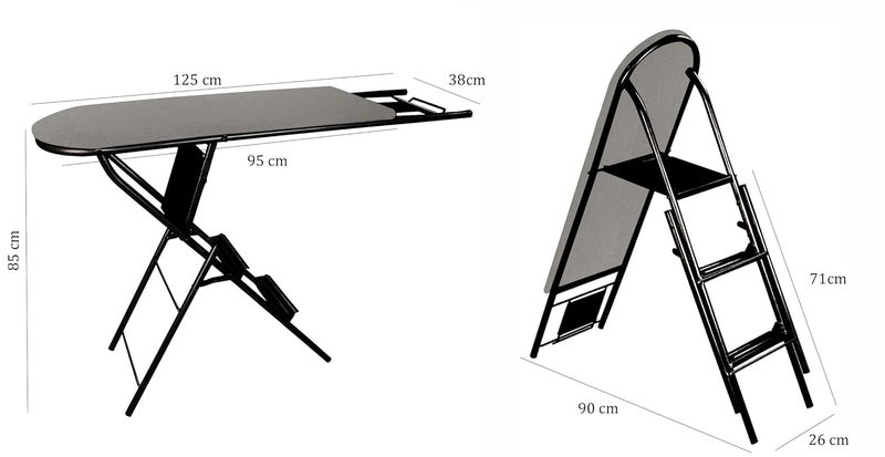 Spacecrafts 2 in 1 Foldable Ironing Board with Step Ladder Strong and Durable Ladder Cum Ironing Board Easy to Fold Black Grey Color - Image 4