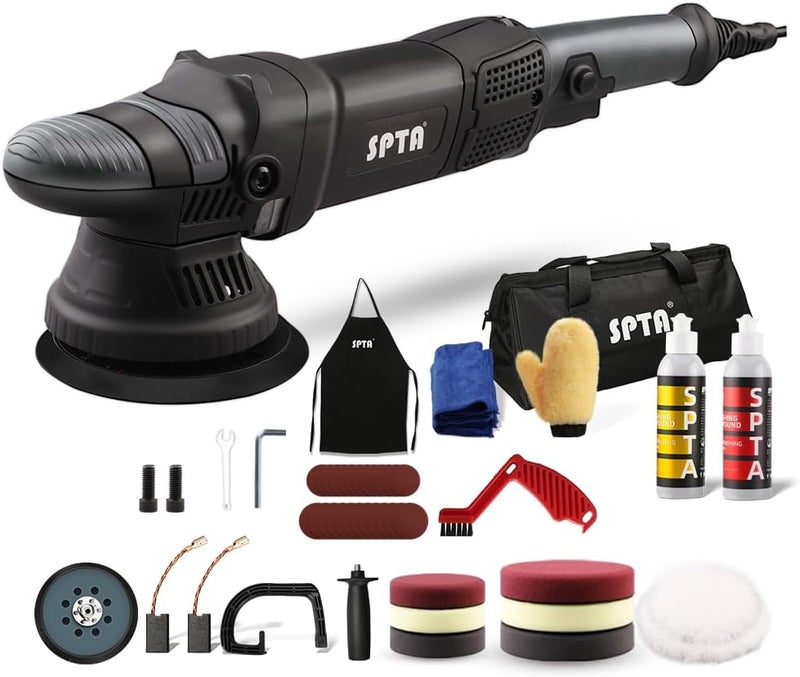 SPTA مPolisher Buffer، 5 إنش 125 مم جهاز تلميع دوار مزدوج الحركة، مجموعة تلميع السيارات، 4 قطع 5 إنش و 4 قطع 6 إنش وسادة تلميع، حقيبة تعبئة لتلميع السيارات والشمع--DAPSET-US - Image 1