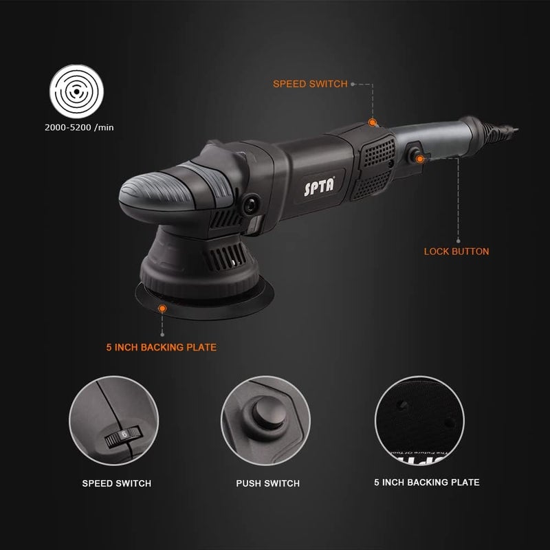 SPTA مPolisher Buffer، 5 إنش 125 مم جهاز تلميع دوار مزدوج الحركة، مجموعة تلميع السيارات، 4 قطع 5 إنش و 4 قطع 6 إنش وسادة تلميع، حقيبة تعبئة لتلميع السيارات والشمع--DAPSET-US - Image 3
