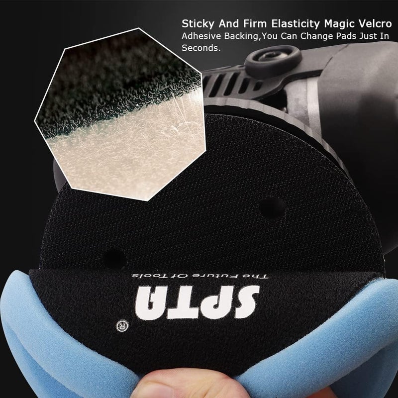 SPTA مPolisher Buffer، 5 إنش 125 مم جهاز تلميع دوار مزدوج الحركة، مجموعة تلميع السيارات، 4 قطع 5 إنش و 4 قطع 6 إنش وسادة تلميع، حقيبة تعبئة لتلميع السيارات والشمع--DAPSET-US - Image 5