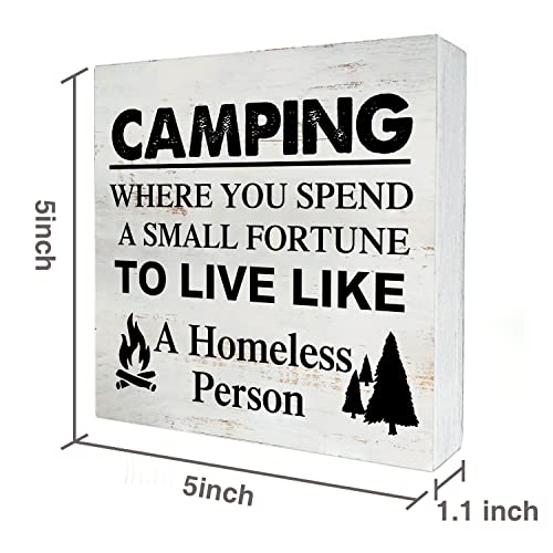 Yigaue Camping Where You Spend a Small Fortune Wooden Box Sign - 5 x 5 Inch Desk Decor for Travel Trailer Camper - Rustic Wood Block Decor - Image 2