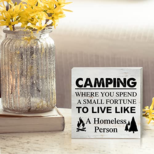 Yigaue Camping Where You Spend a Small Fortune Wooden Box Sign - 5 x 5 Inch Desk Decor for Travel Trailer Camper - Rustic Wood Block Decor - Image 5
