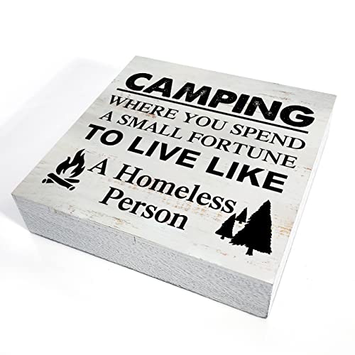 Yigaue Camping Where You Spend a Small Fortune Wooden Box Sign - 5 x 5 Inch Desk Decor for Travel Trailer Camper - Rustic Wood Block Decor - Image 3