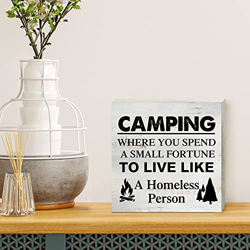 Yigaue Camping Where You Spend a Small Fortune Wooden Box Sign - 5 x 5 Inch Desk Decor for Travel Trailer Camper - Rustic Wood Block Decor - Image 4