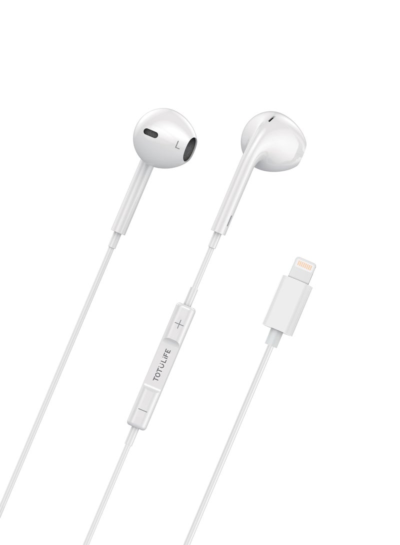 Totulife FAME Series Lightning In-ear Wired Earphones with Mic, Non Destructive Stereo Sound Quality, Comfortable Ear cavity- White - Image 3