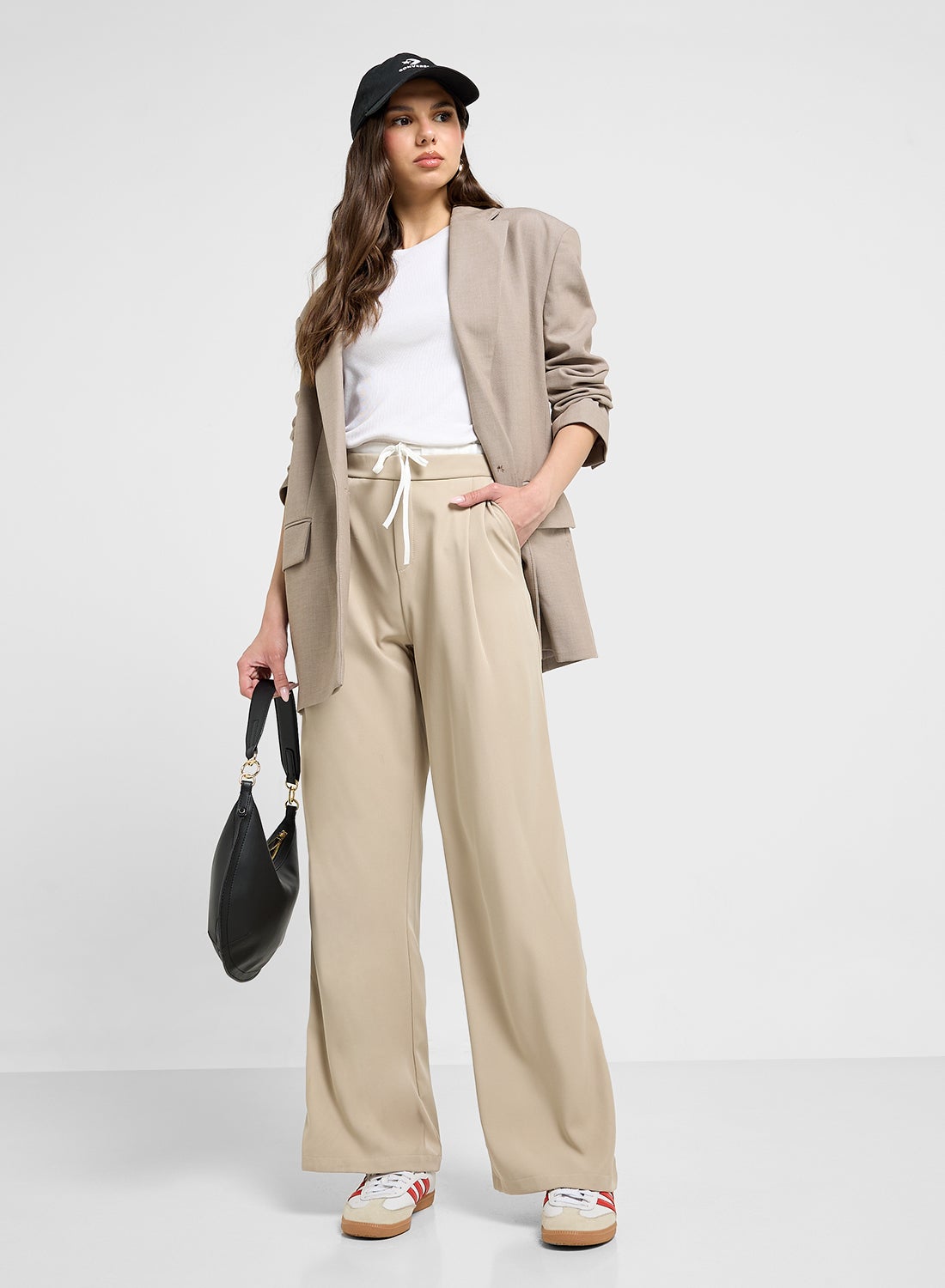 Styli Draped Wide Leg Pants with Pintuck for Women | Best