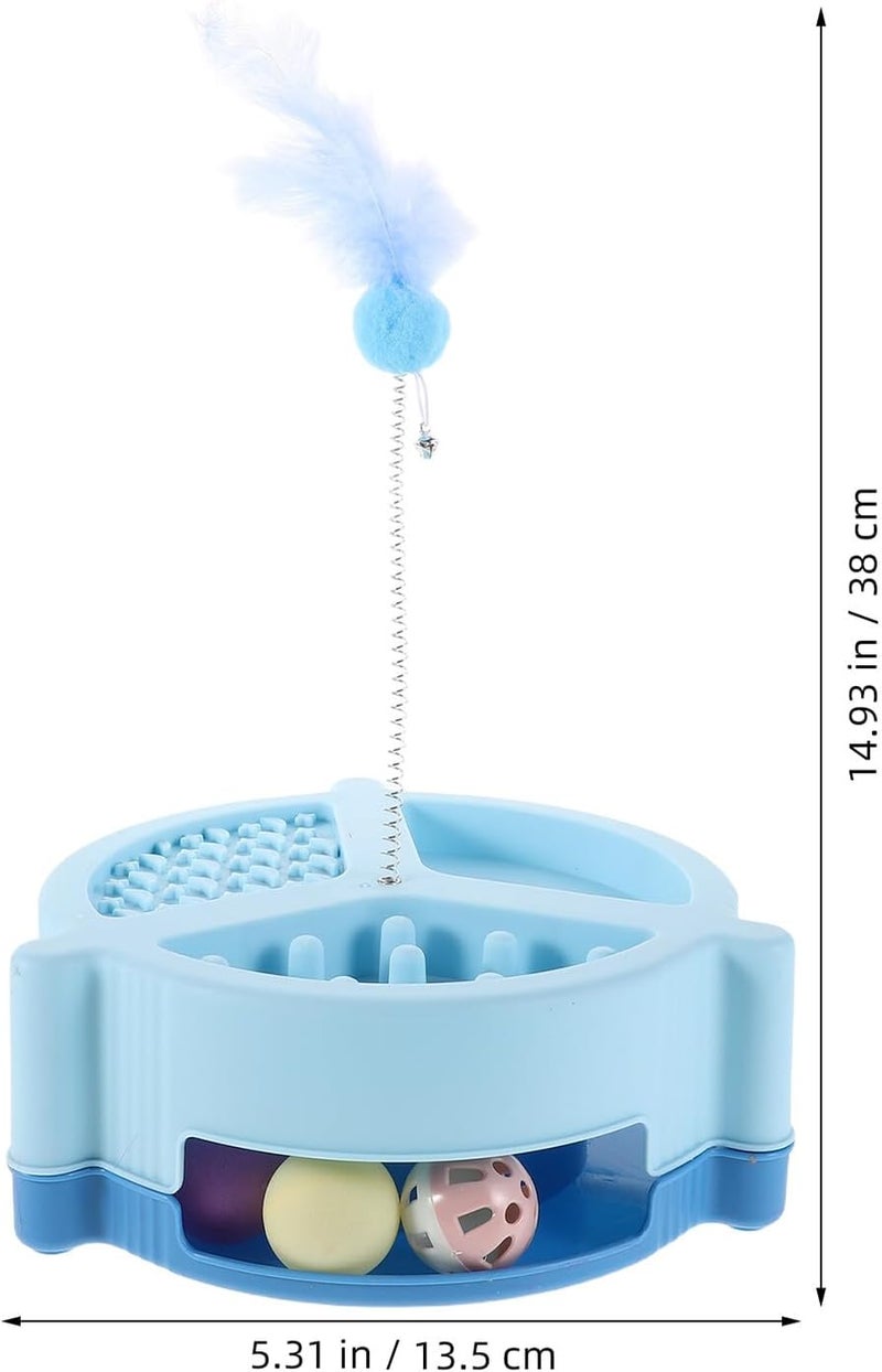 GALPADA Interactive Cat Ball Turntable Automatic Teaser with Cat Teasing Stick and Kittens Enrichment Pet Supplies in Blue - Image 2