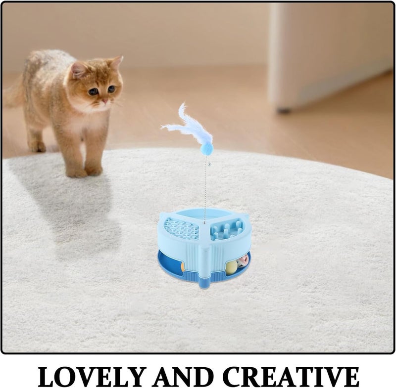 GALPADA Interactive Cat Ball Turntable Automatic Teaser with Cat Teasing Stick and Kittens Enrichment Pet Supplies in Blue - Image 3