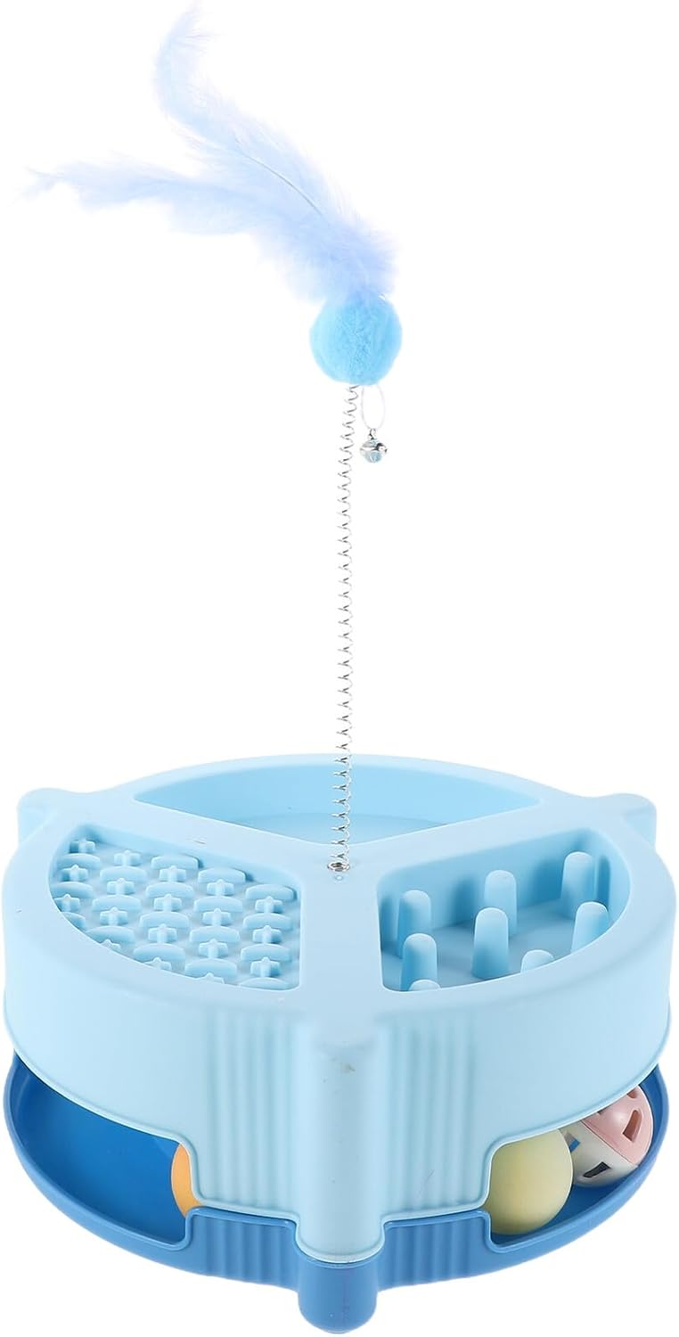GALPADA Interactive Cat Ball Turntable Automatic Teaser with Cat Teasing Stick and Kittens Enrichment Pet Supplies in Blue - Image 1