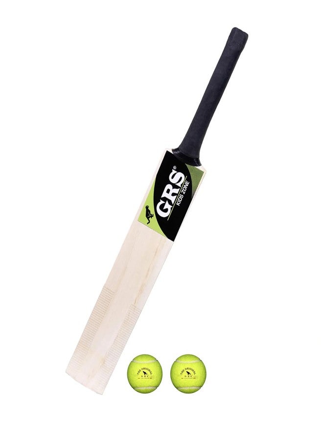 Grès GRS® Boom Kids Zone Popular Willow Wooden Cricket Bat for Kids (Size 3 for Age Group 8 Years Kids) & 2 Tennies Ball - Image 1