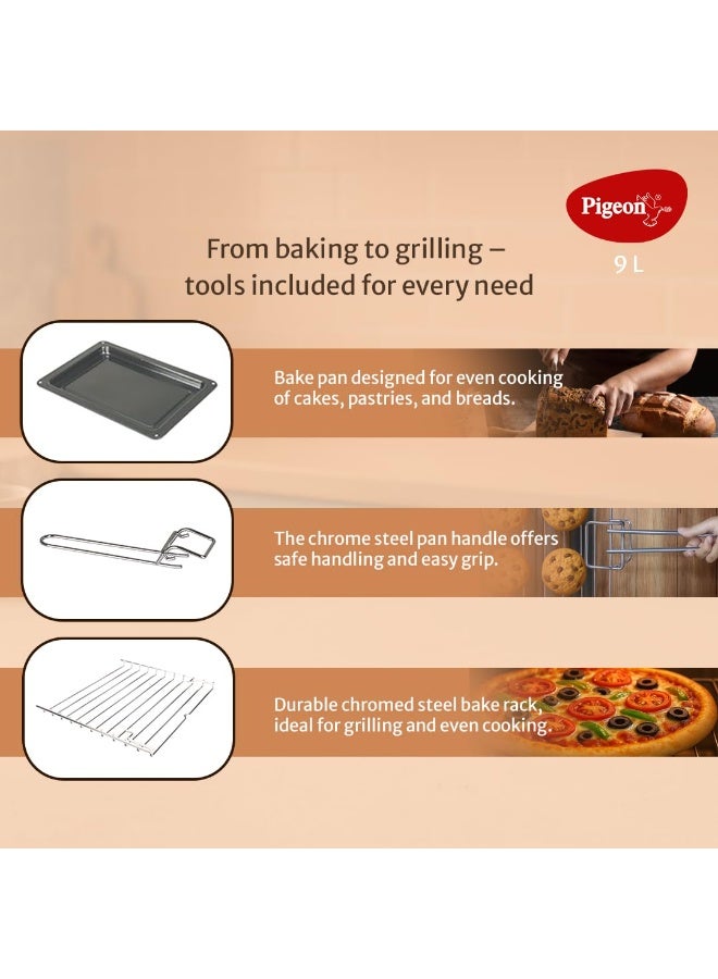 بيجون Pigeon Oven Toaster Grill (12381) 9 Liters OTG Without Rotisserie for Oven Toaster and Grill for Grilling and Baking Cakes (Grey) - Image 3