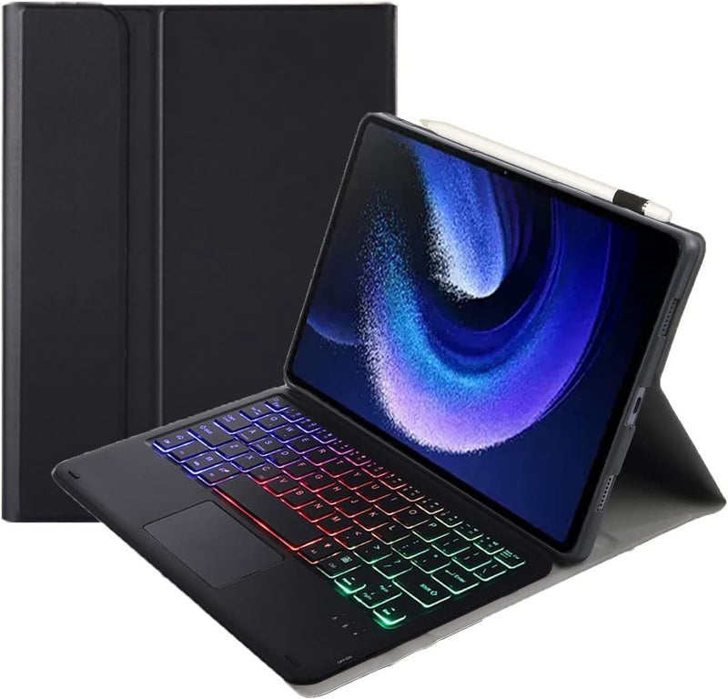 حقيبة لوحية مع لوحة مفاتيح لـ Pad 6 / لـ Pad 6 Pro 11 بوصة، حقيبة لوحية مع لوحة مفاتيح، غطاء حامل قابل للطي من الجلد PU، لوحة مفاتيح BT قابلة للإزالة، نحيفة وخفيفة الوزن (أسود) - Image 1