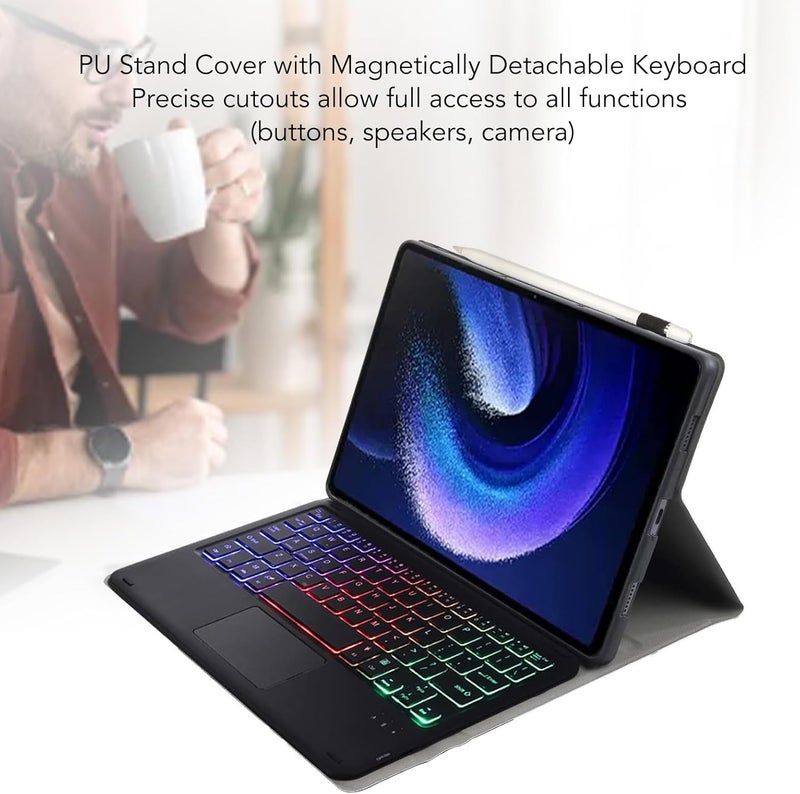 حقيبة لوحية مع لوحة مفاتيح لـ Pad 6 / لـ Pad 6 Pro 11 بوصة، حقيبة لوحية مع لوحة مفاتيح، غطاء حامل قابل للطي من الجلد PU، لوحة مفاتيح BT قابلة للإزالة، نحيفة وخفيفة الوزن (أسود) - Image 5