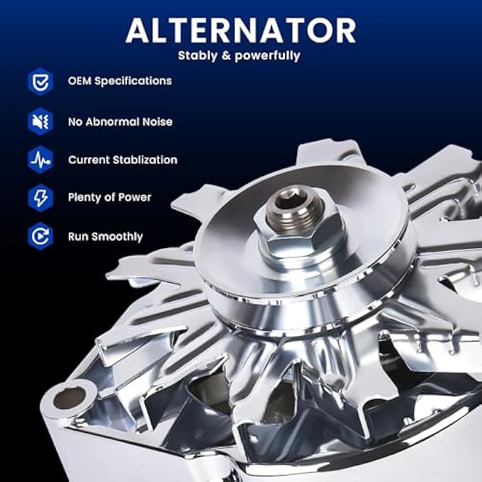 E-Shin 1 Wire Alternator Chromed Self-Exciting Compatible with GM 305 350 BBC SBC Replace ADR0335-C 40012395 7127-SE105C 7127SECN100A - Image 5