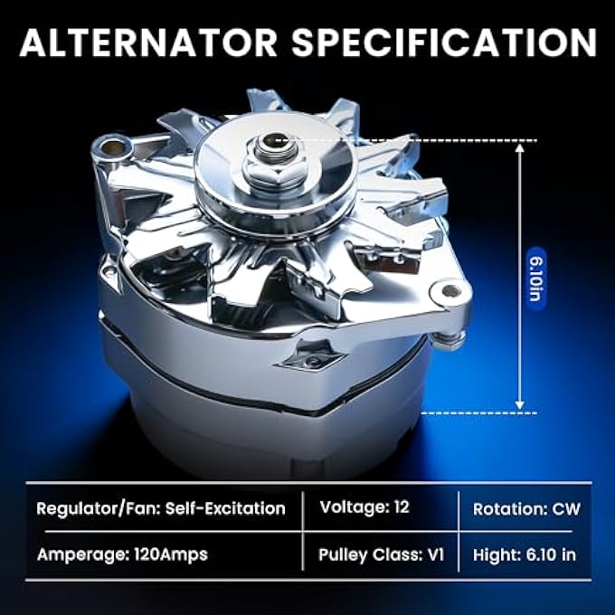 E-Shin 1 Wire Alternator Chromed Self-Exciting Compatible with GM 305 350 BBC SBC Replace ADR0335-C 40012395 7127-SE105C 7127SECN100A - Image 3