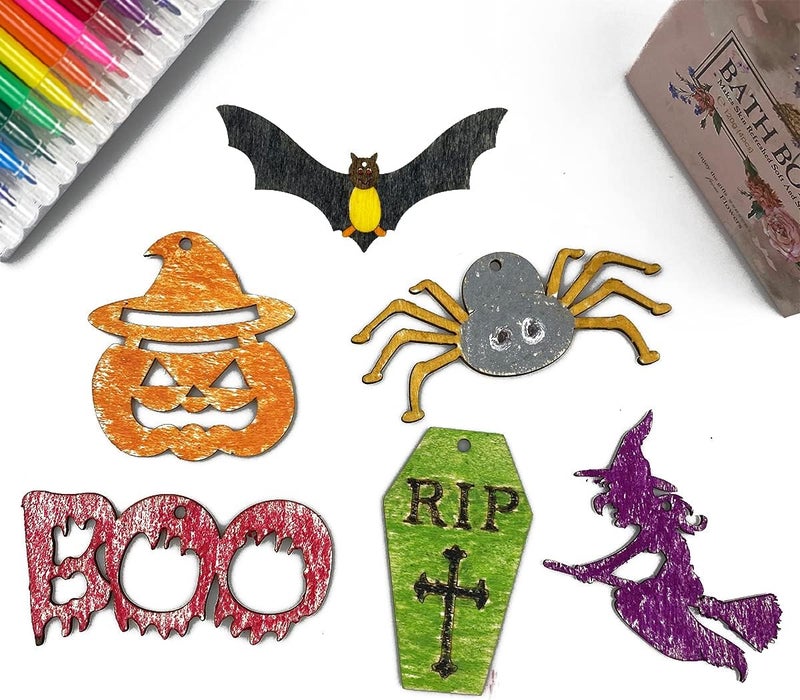 Antitoy 60 PCS Wooden Slices Hanging Ornaments Halloween Crafts for Kids DIY Decorations Indoor Party Supplies - Image 4