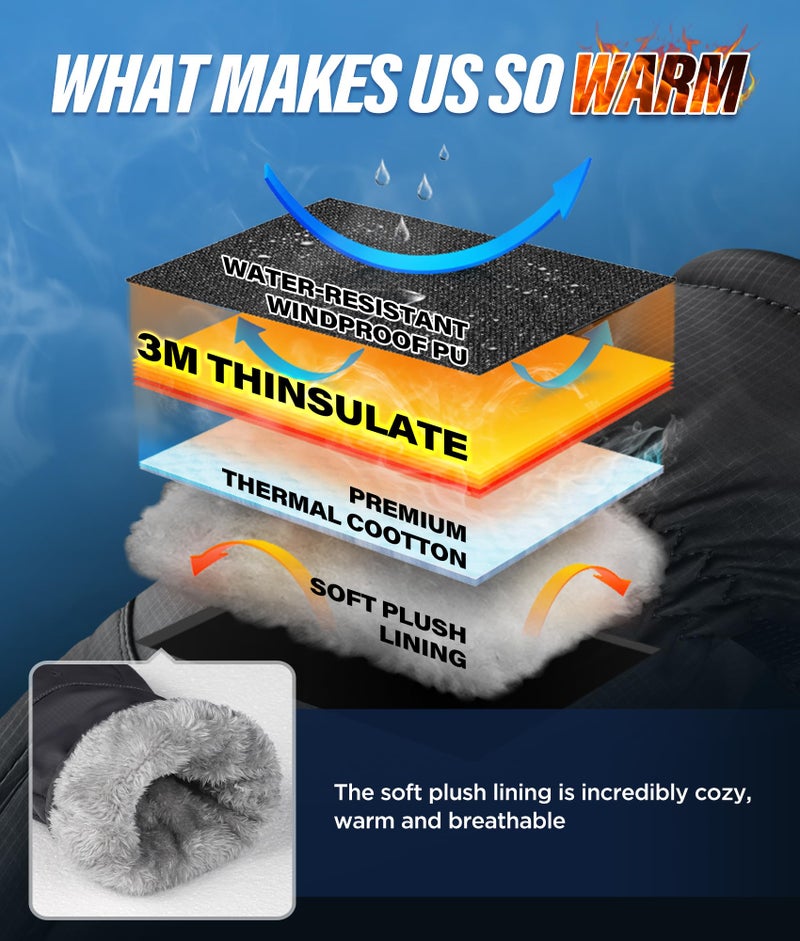 Deemii Winter Gloves Men Women Made with 3M Insulation&Plush Lining -10â„‰ Windproof&Water-Resisitant Glove with Touchscreen Fingers - Image 2
