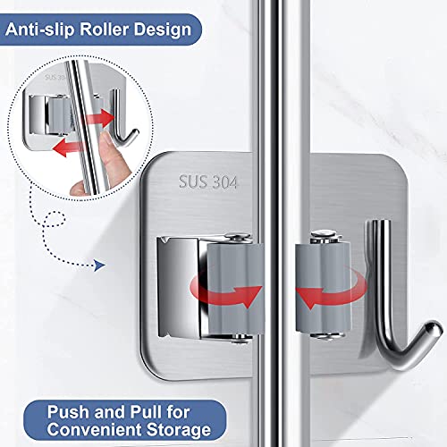 Boniry Adhesive Mop Holder and Broom Holder Wall Mounted Steel | Broom Stick Holder Wall Mounted for Home No Drilling (2, Silver) - Image 3