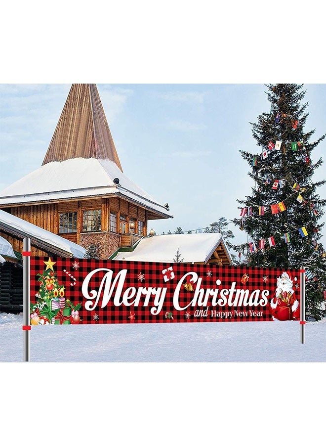 JCB CHIC Large Merry Christmas Banner  Xmas Yard Banners with Santa Claus Snowman and Christmas Tree Merry Outdoor Indoor Christmas Sign Hanging Banner for Christmas Party Decoration Supplies - Image 1