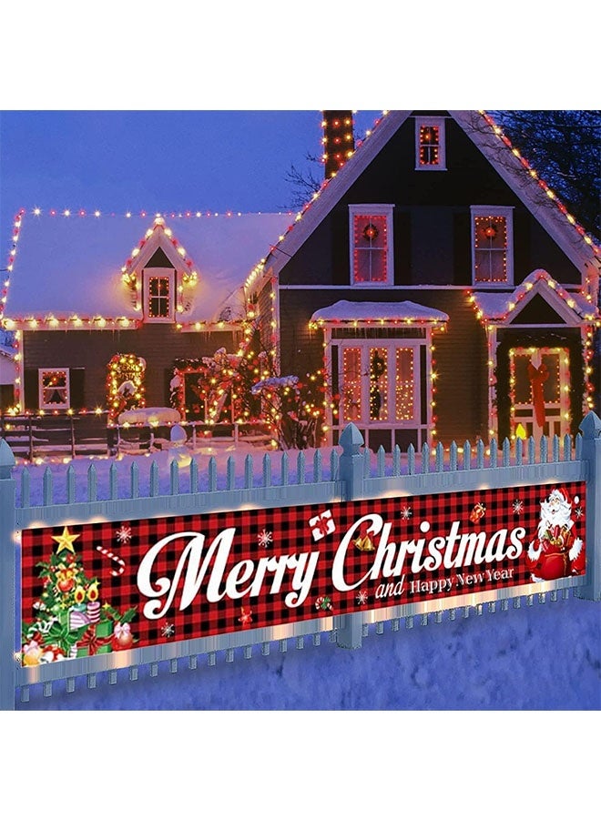 JCB CHIC Large Merry Christmas Banner  Xmas Yard Banners with Santa Claus Snowman and Christmas Tree Merry Outdoor Indoor Christmas Sign Hanging Banner for Christmas Party Decoration Supplies - Image 3