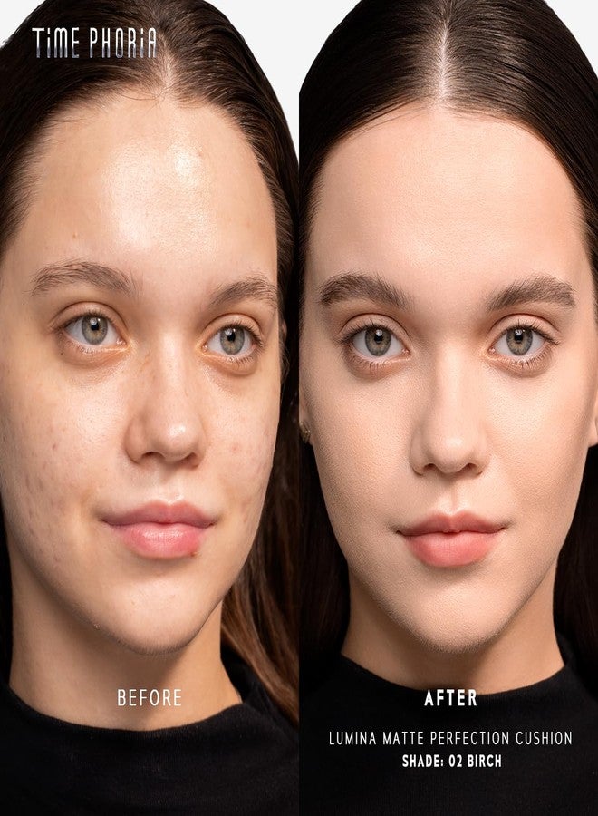 كريم أساس تايمفوريا تايم ليس لومينا مات كوفر كوشن -02 بيرش، تغطية كاملة بتقنية الوسادة الهوائية، خفيف الوزن وطبيعي، لمسة نهائية مطفية خالية من العيوب، تحكم في الزيوت لمدة 12 ساعة، يدوم طويلاً، مقاوم للماء والعرق - Image 2