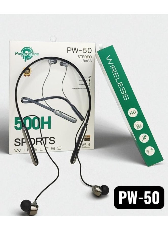 Power Zone PW-50 Wireless Neckband Earphones – Stereo Bass Bluetooth V5.4 Sports Headset