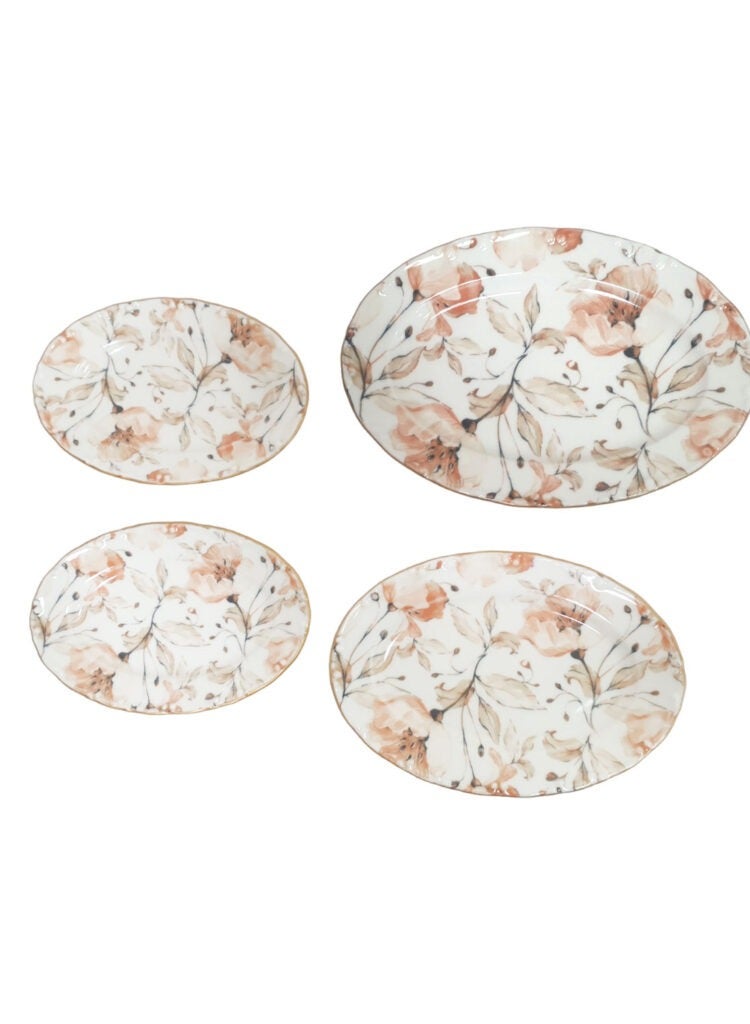 Turkish Porcelain Dinner Set – 43 Pieces : 6 large plates, 6 small plates, 6 deep large plates, 6 large soup bowls, 6 large coffee mugs, 3 serving plates in different sizes, 2-tier serving stand, 4-piece serving set, 2 fruit plates, 2 salt shakers, 1 large salad bowl.  - Image 5