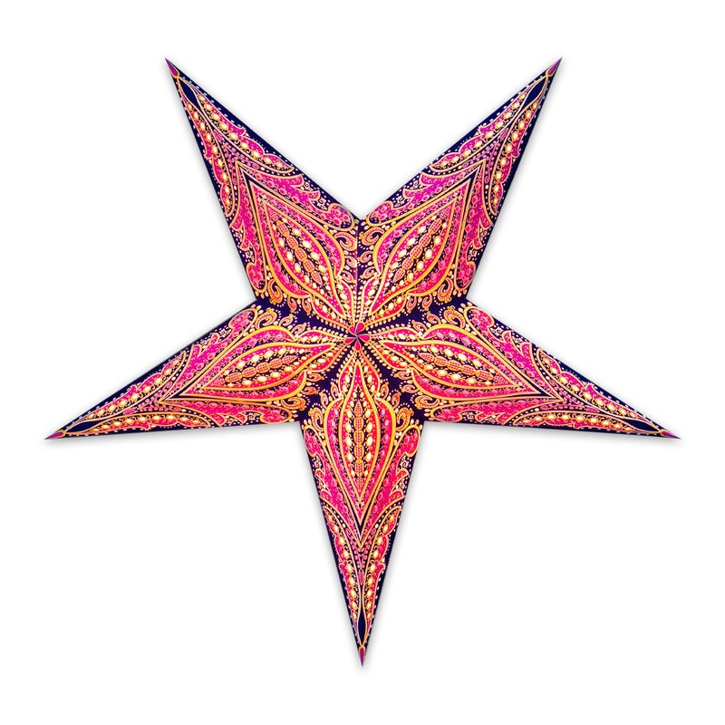 GalaxyArts Paper Star Lanterns 24 Inch Queen Blue Yellow 3D LightUp 5Pointed Hanging Lamp Handcrafted Hollow Decoration for Christmas Weddings Holidays Indoor Outdoor Home Dcor Medium