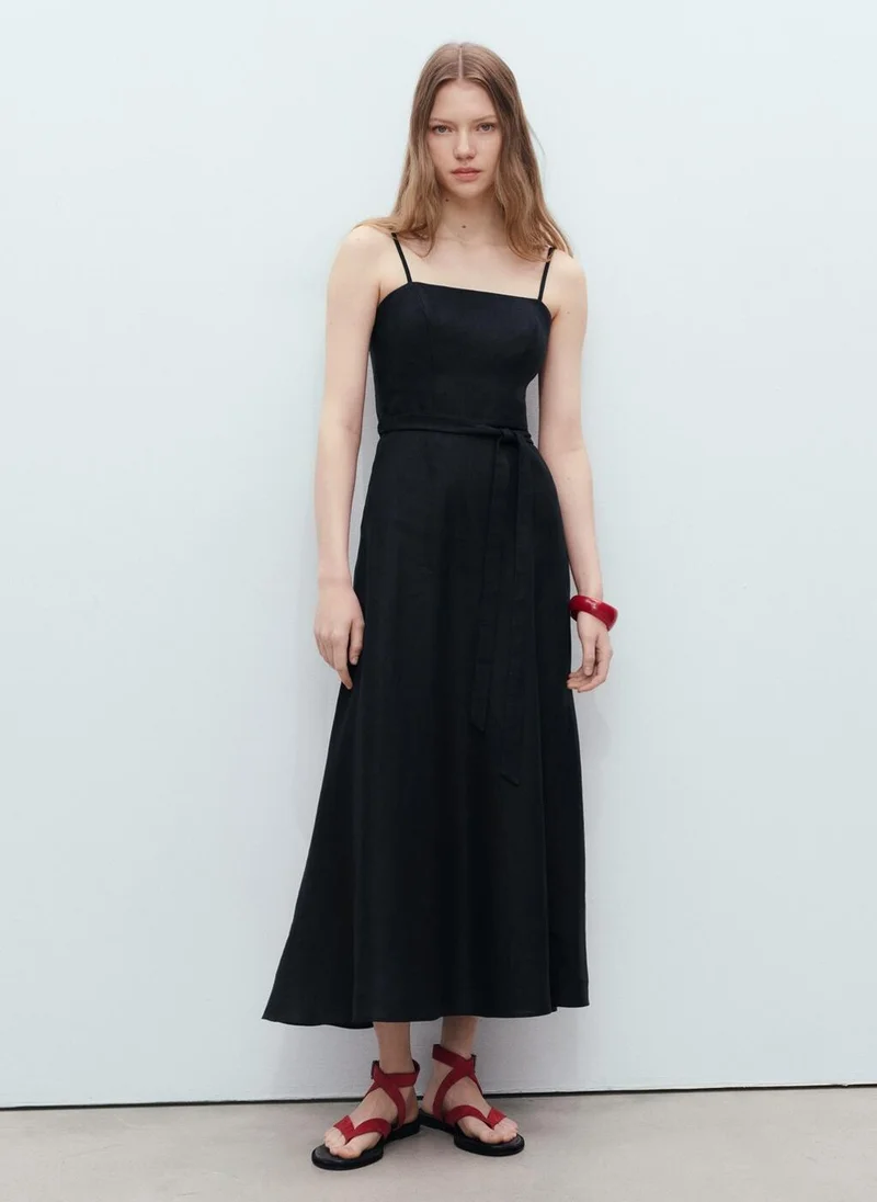 MANGO Bow linen-blend dress