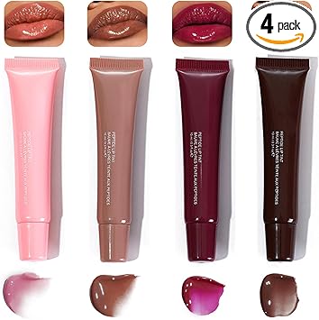 مجموعة لامع الشفاه بأربعة ألوان تركيبة خفيفة غير لزجة مع مكونات طبيعية مرطب عميق لزيت الشفاه للحصول على شفاه أكثر امتلاءً ونعومة ولمعان - Image 1