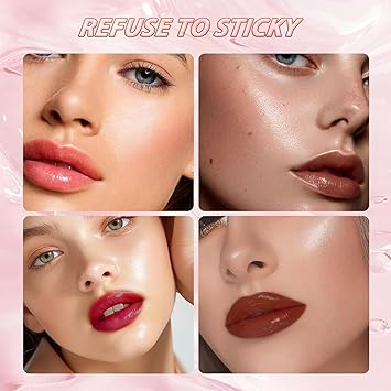 مجموعة لامع الشفاه بأربعة ألوان تركيبة خفيفة غير لزجة مع مكونات طبيعية مرطب عميق لزيت الشفاه للحصول على شفاه أكثر امتلاءً ونعومة ولمعان - Image 5