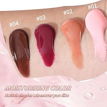 مجموعة لامع الشفاه بأربعة ألوان تركيبة خفيفة غير لزجة مع مكونات طبيعية مرطب عميق لزيت الشفاه للحصول على شفاه أكثر امتلاءً ونعومة ولمعان - Image 3