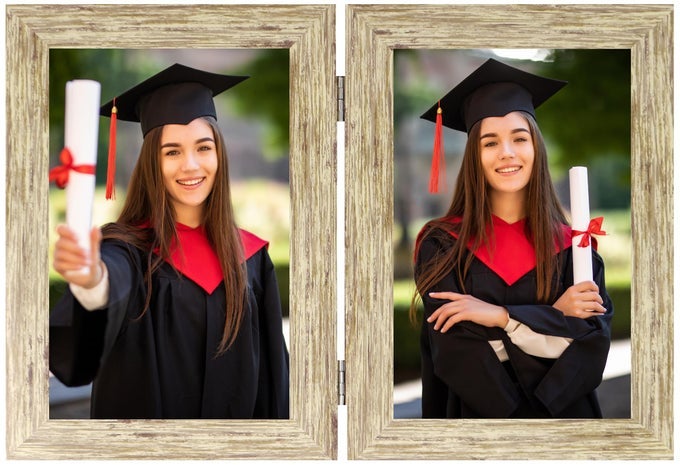 DOUBLE PHOTO PICTURE FRAME 6 X 4 ASH HOLDS 2 PHOTOGRAPHS TWIN HINGED 6X4 10 X 15 CM BROWN FRAMES 6X4 PHOTO FRAMES 4X6 PHOTO COLLAGE GALLERY DISPLAY