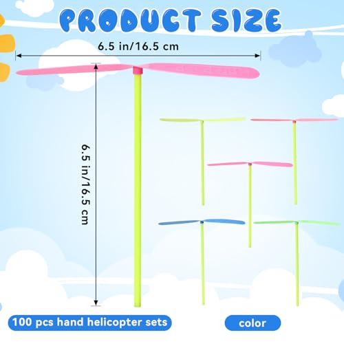 DEARIDAP 200 Pcs Solid Color Hand Helicopter Set 100 Propellers 100 Rods Flying Helicopter Set Bamboo Dragonfly Hand Rub Plastic Propeller for Outdoor Activity Gifts Random 35 Color - Image 5
