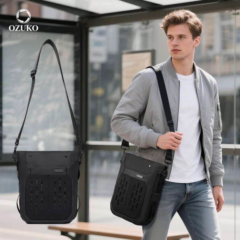 OZUKO Water-Resistant Oxford Mini Messenger Crossbody Bag With Anti-Theft Design, 30 x 26 x 7 cm, Multi-Compartment Daily Urban Bag, Black, 9783 - Image 2