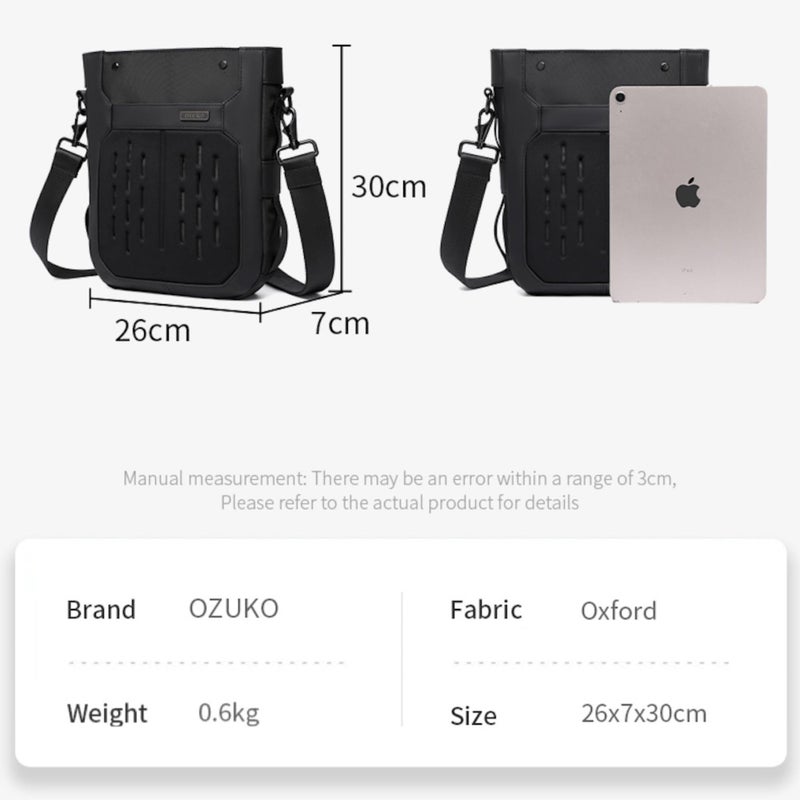 OZUKO Water-Resistant Oxford Mini Messenger Crossbody Bag With Anti-Theft Design, 30 x 26 x 7 cm, Multi-Compartment Daily Urban Bag, Black, 9783 - Image 5