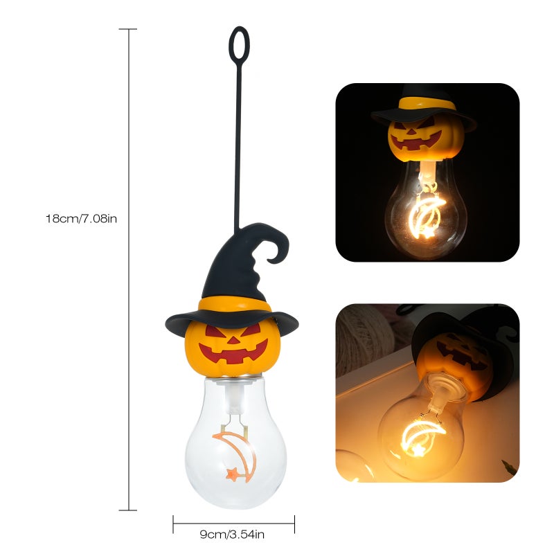 Halloween Decorative Light Bulb Rechargeable Light Bulb with Silicone Hanging Rope Pumpkin Head Witch Hat Moon Star Filament Warm White Light 3 Levels of Brightness Adjustable, 1 Pack - Image 2