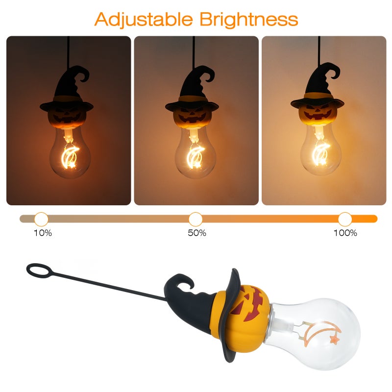 Halloween Decorative Light Bulb Rechargeable Light Bulb with Silicone Hanging Rope Pumpkin Head Witch Hat Moon Star Filament Warm White Light 3 Levels of Brightness Adjustable, 1 Pack - Image 3