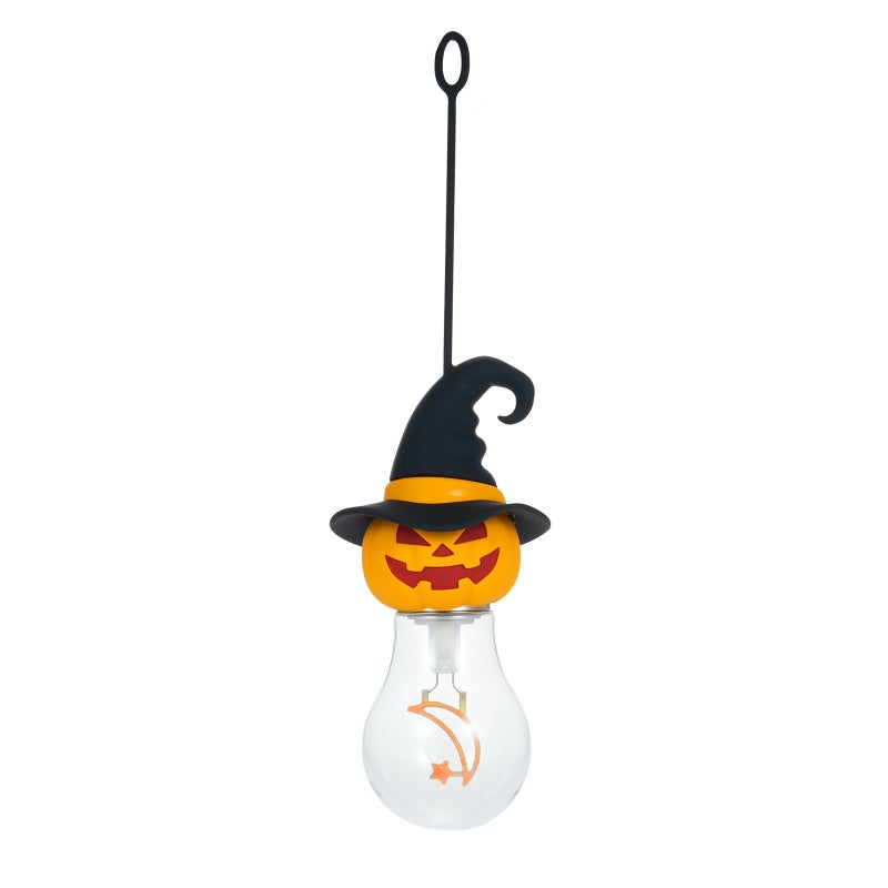 Halloween Decorative Light Bulb Rechargeable Light Bulb with Silicone Hanging Rope Pumpkin Head Witch Hat Moon Star Filament Warm White Light 3 Levels of Brightness Adjustable, 1 Pack - Image 1