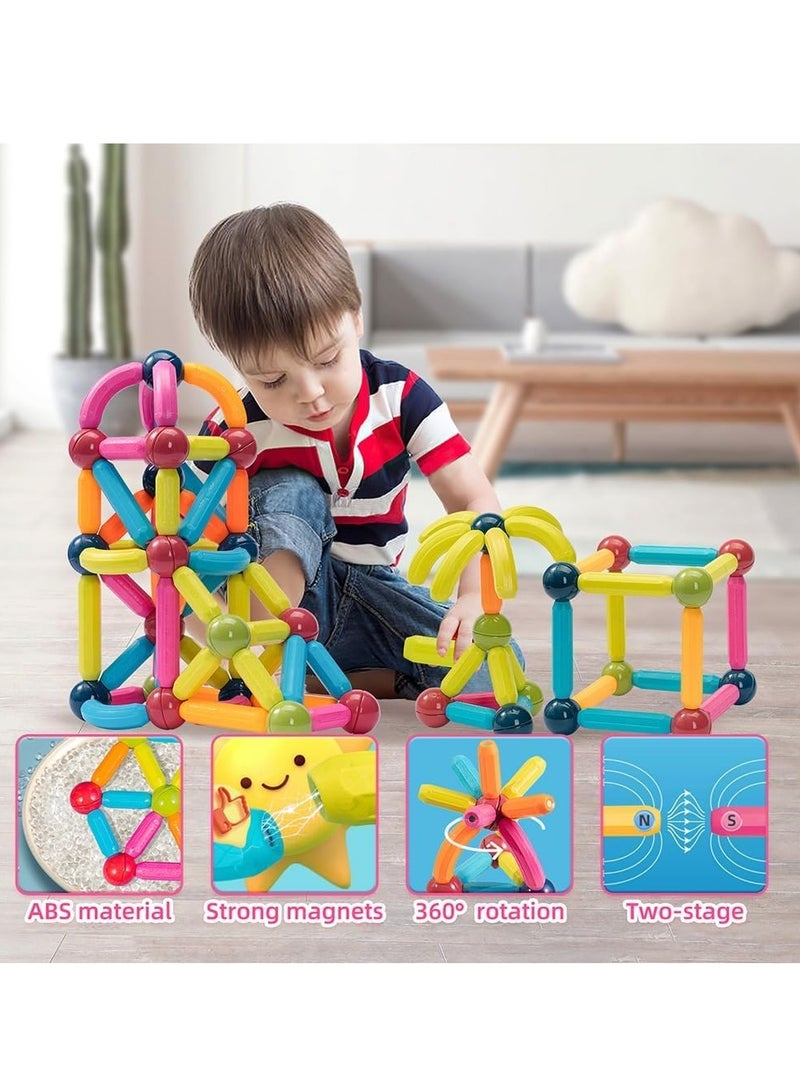 ممز بلانيت مجموعة  من 50 قطعه العاب وقضبان مغناطيسية للاطفال الصغار، مكعبات بناء مغناطيسية وعصي وكرات تعليمية قابلة للتكديس للاولاد والبنات والاطفال من سن 3 سنوات فما فوق، بلاستيك صحي للاطفال ، هديه للاطفال- العاب اطفال - Image 3
